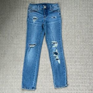 Justice Mid Rise Super Skinny Denim Jegging Blue Distressed Girls 8 Slim